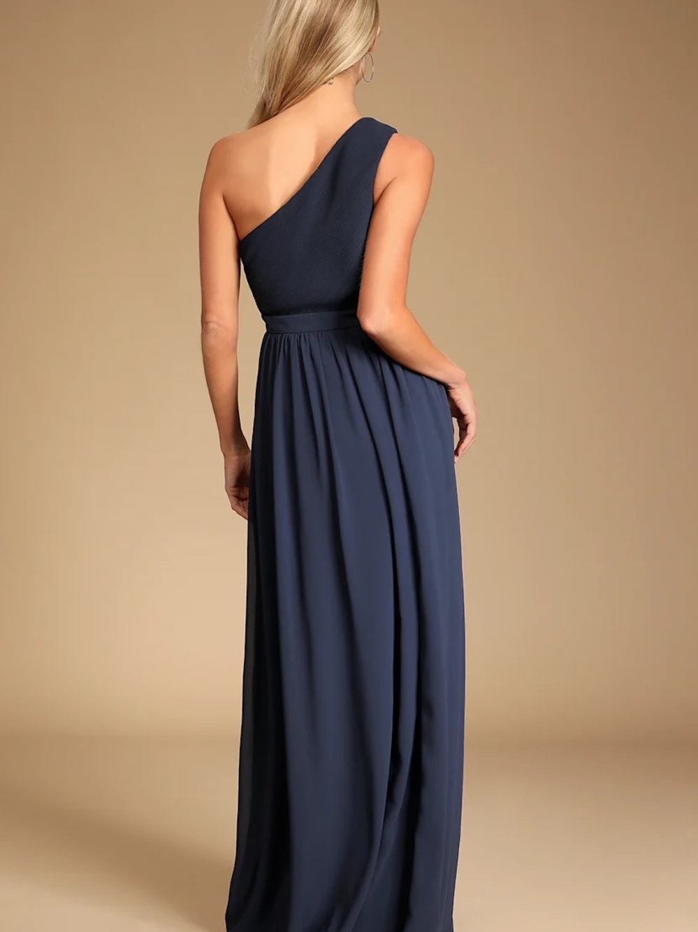 Lulu's Lovely Endings Navy Blue One-Shoulder Pleated Maxi Dress - Picture 4 of 5